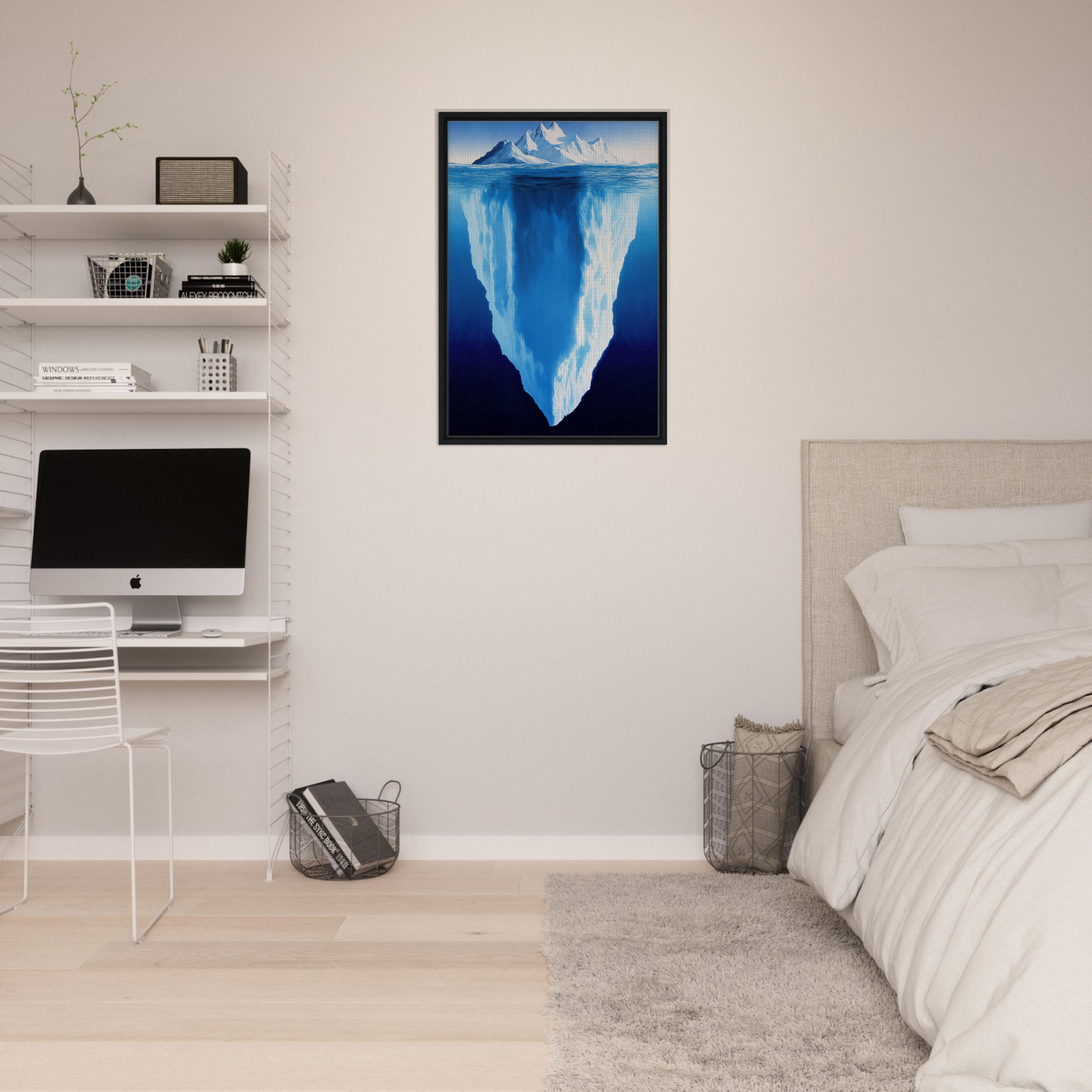 Framed painting of an iceberg for Beneath Bluetide Illusions room decor
