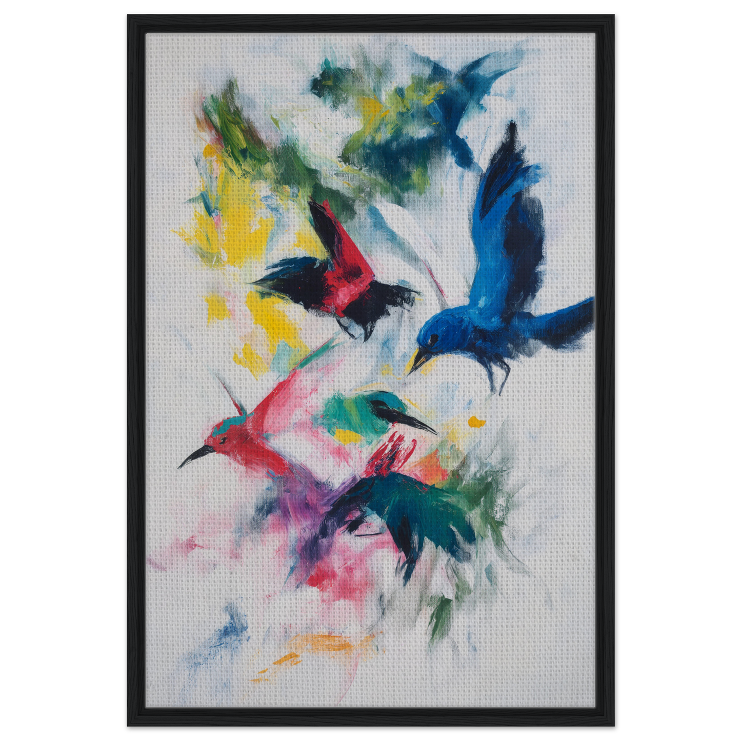 Colorful abstract painting of Birds in Flight for Birds’ Chromatic Dance canvas
