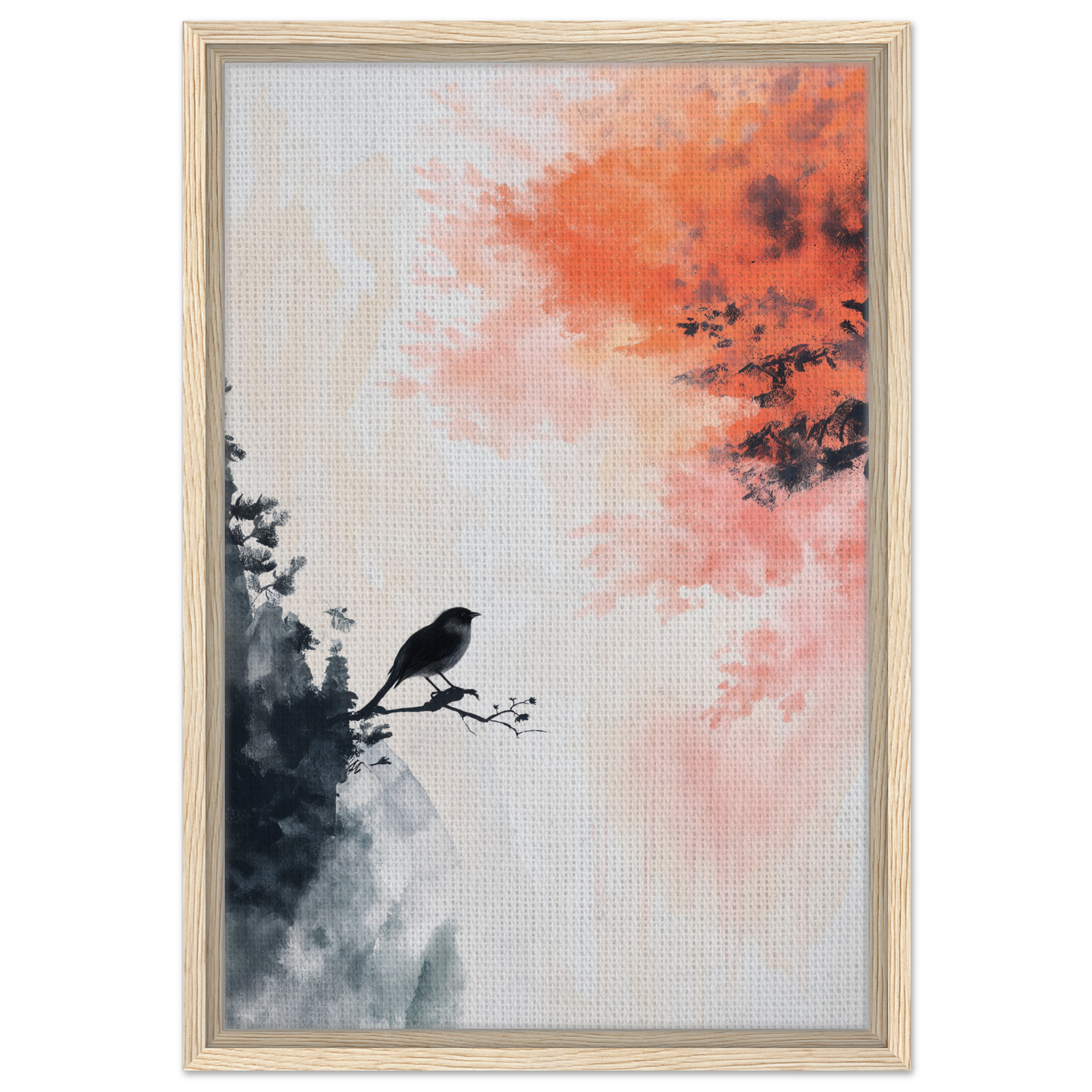Silhouette of a bird on a branch in a colorful sky for Bird’s Fiery Sojourn