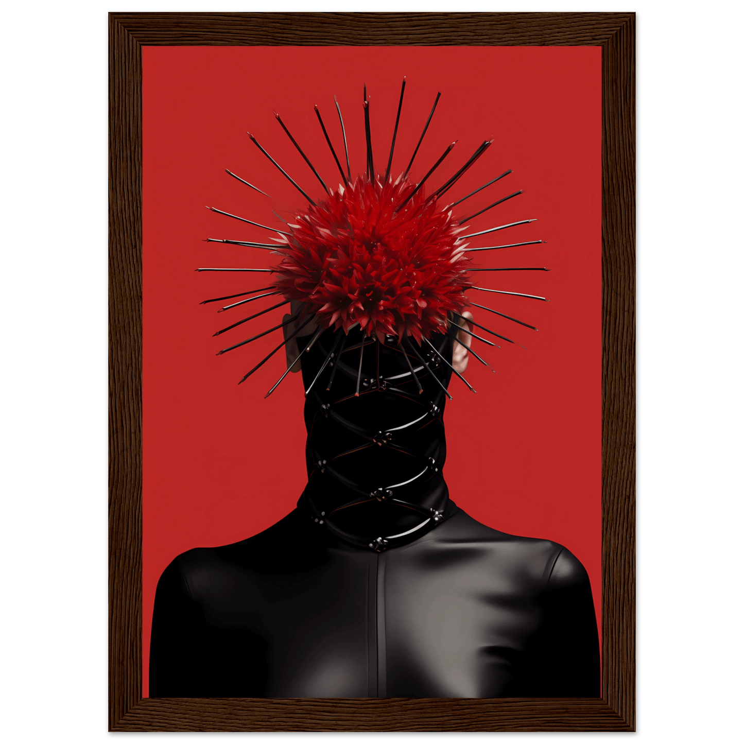A black mann with red feathers on it’s head
