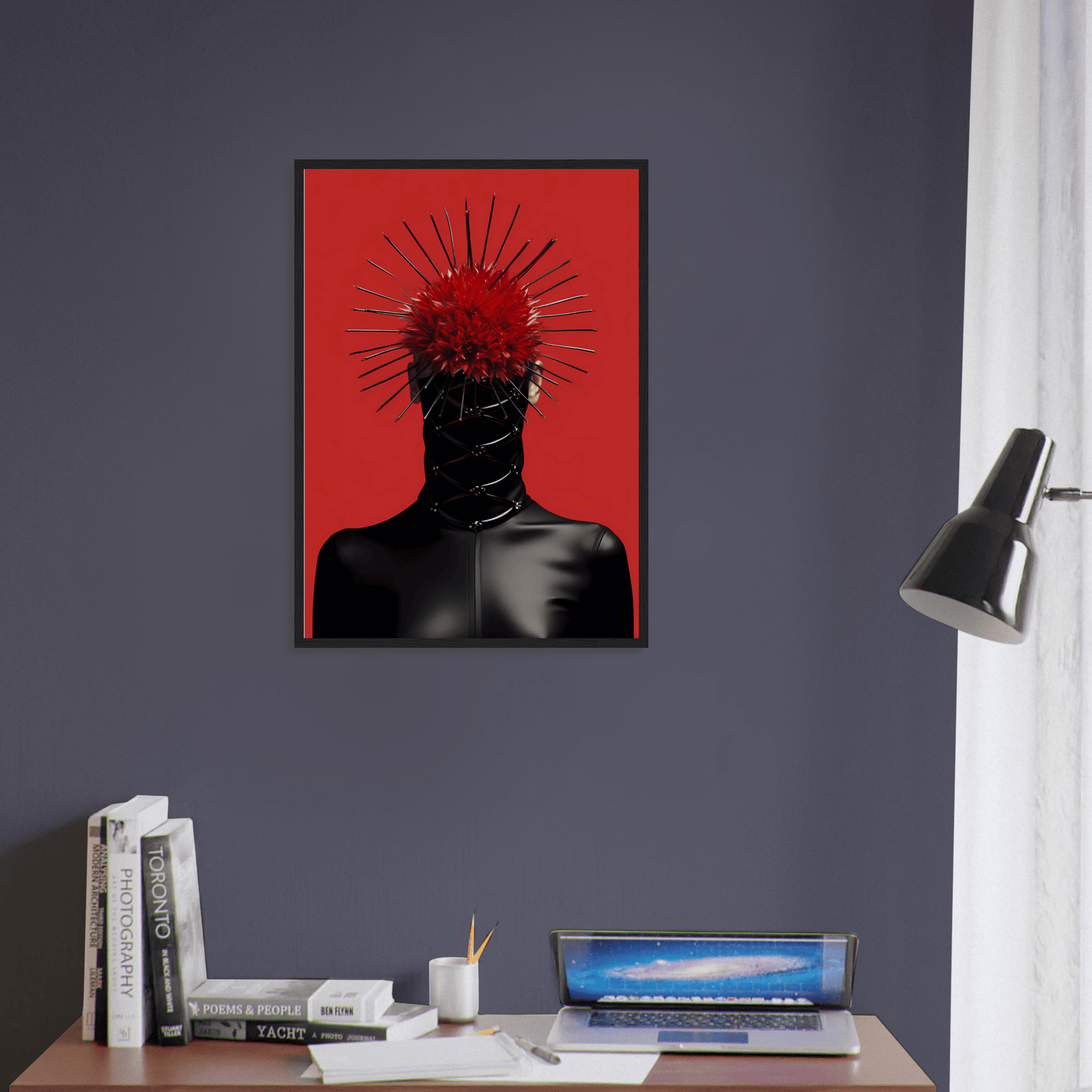 A black woman with red hair and spiked spikes on her head