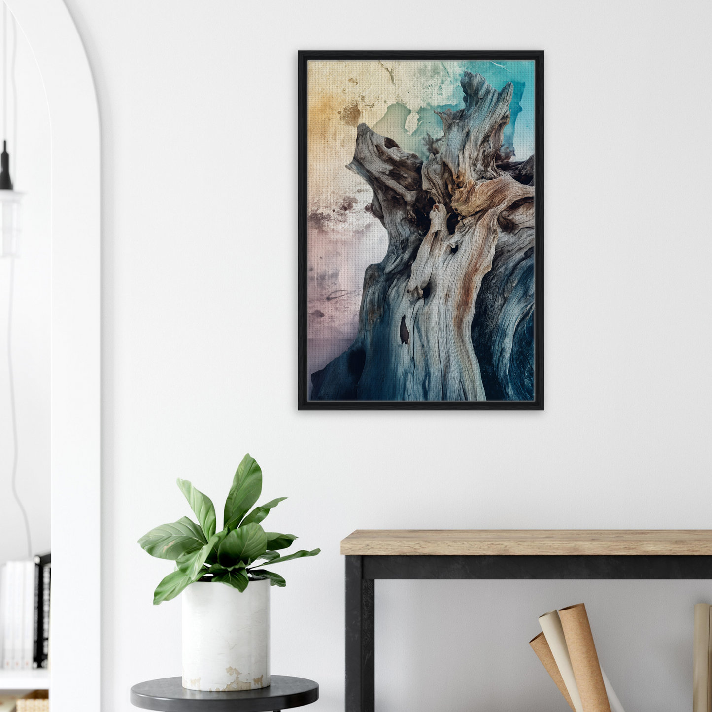 Abstract painting in muted colors titled Bleached Resilient Whispers for room decor