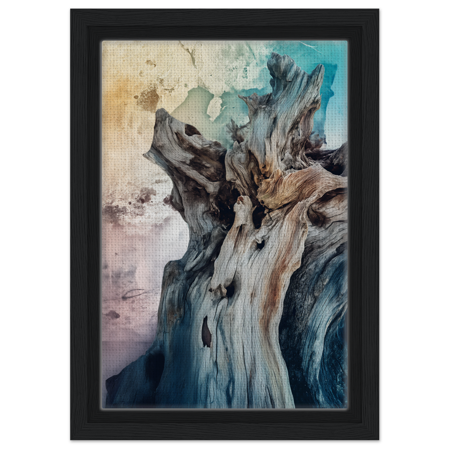 Bleached Resilient Whispers driftwood canvas print showcasing swirling textures and colors