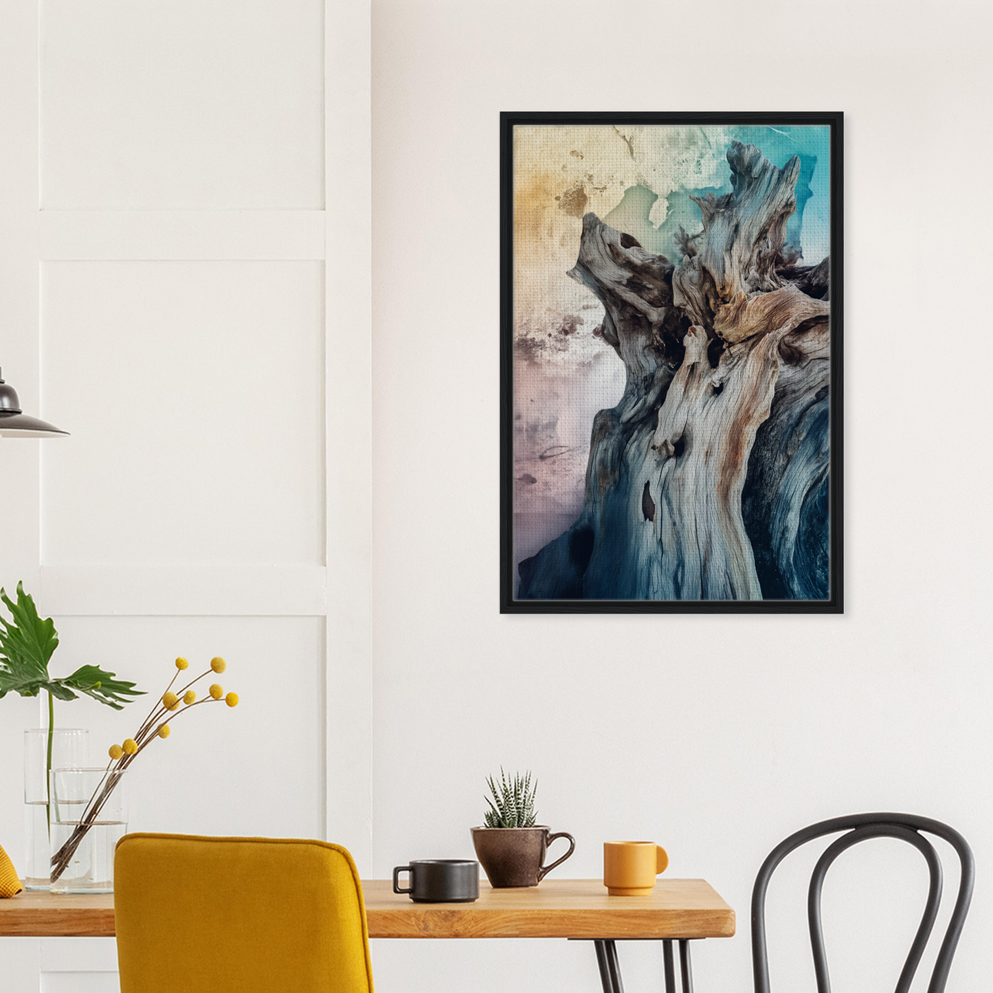 Abstract painting of swirling shapes in muted colors, Bleached Resilient Whispers framed print