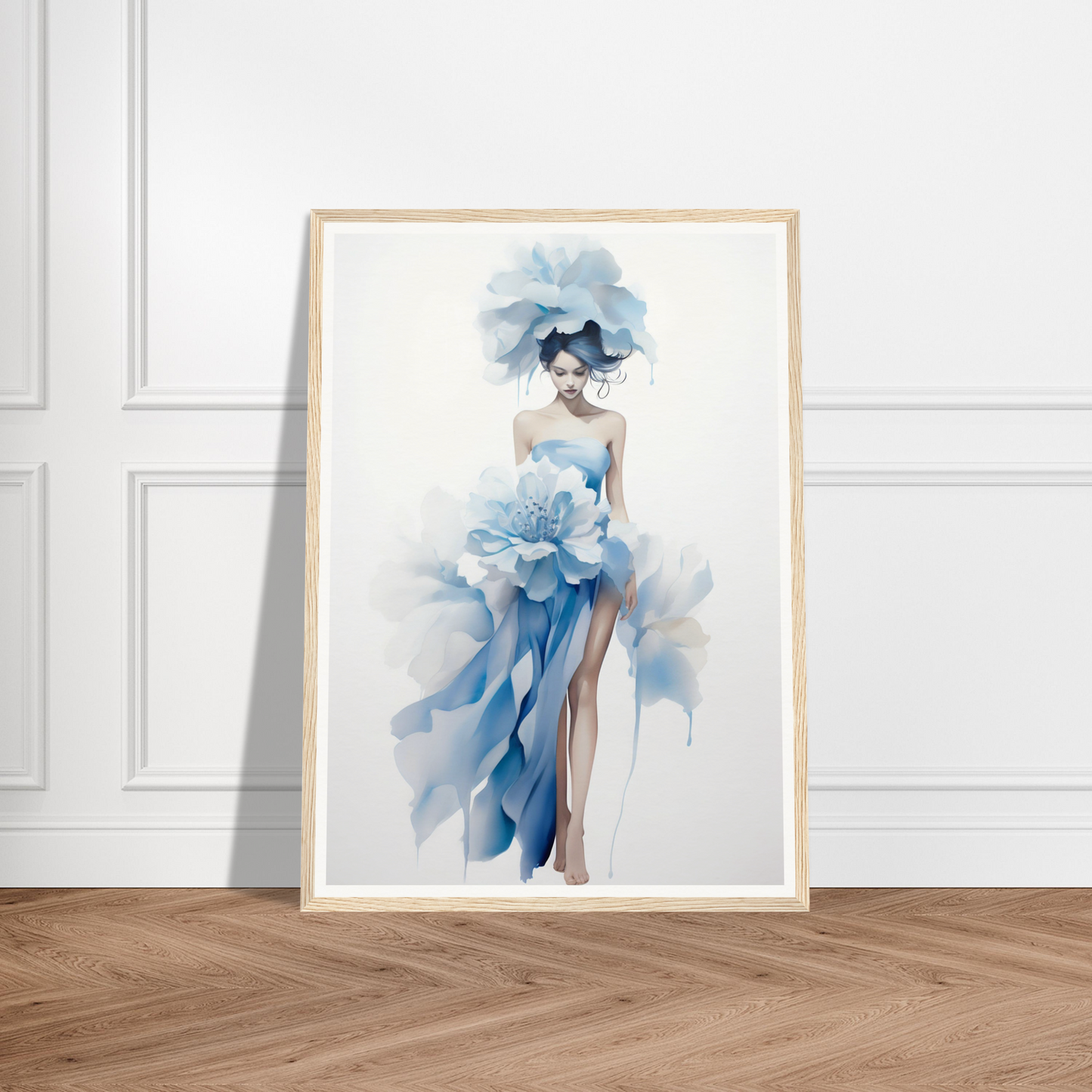 A blue dress with flowers on it