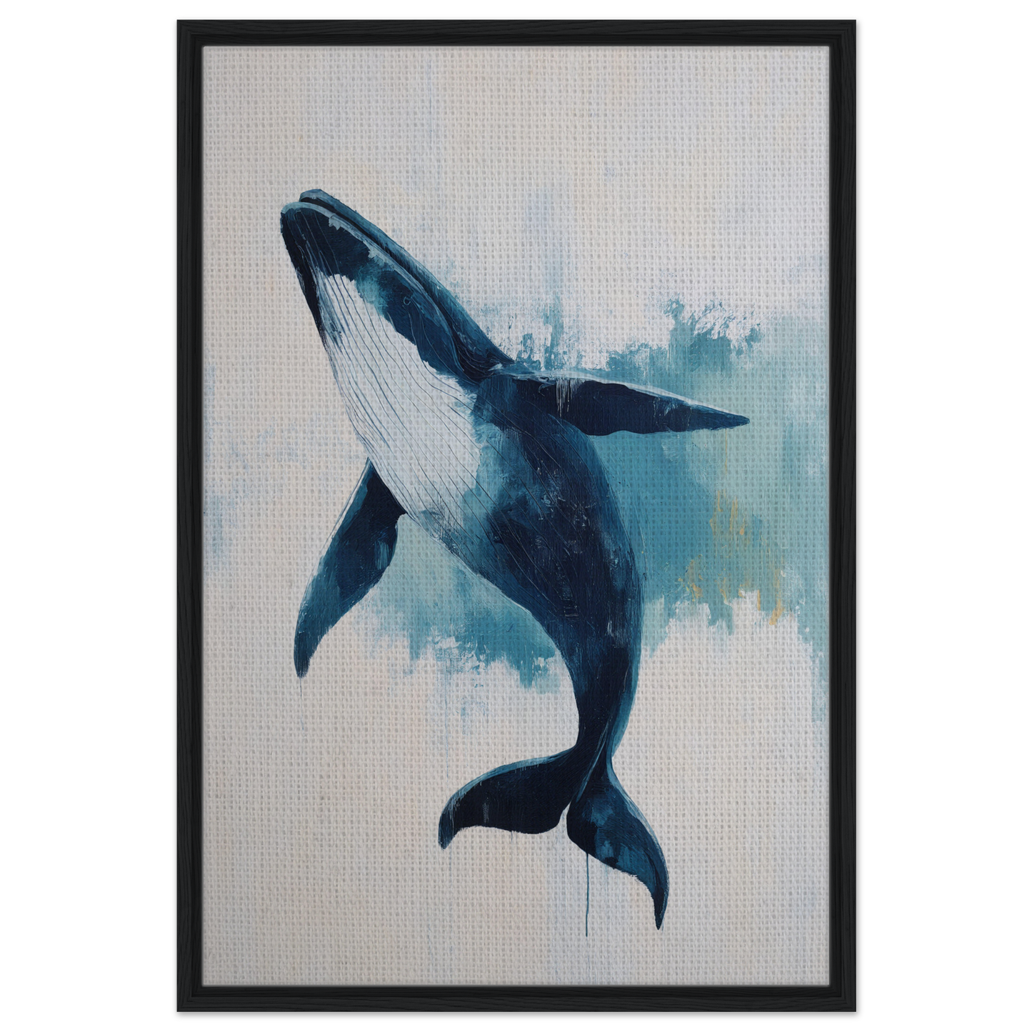 Humpback whale breaching in a watercolor painting, featured in Blue Whale Waltz framed print
