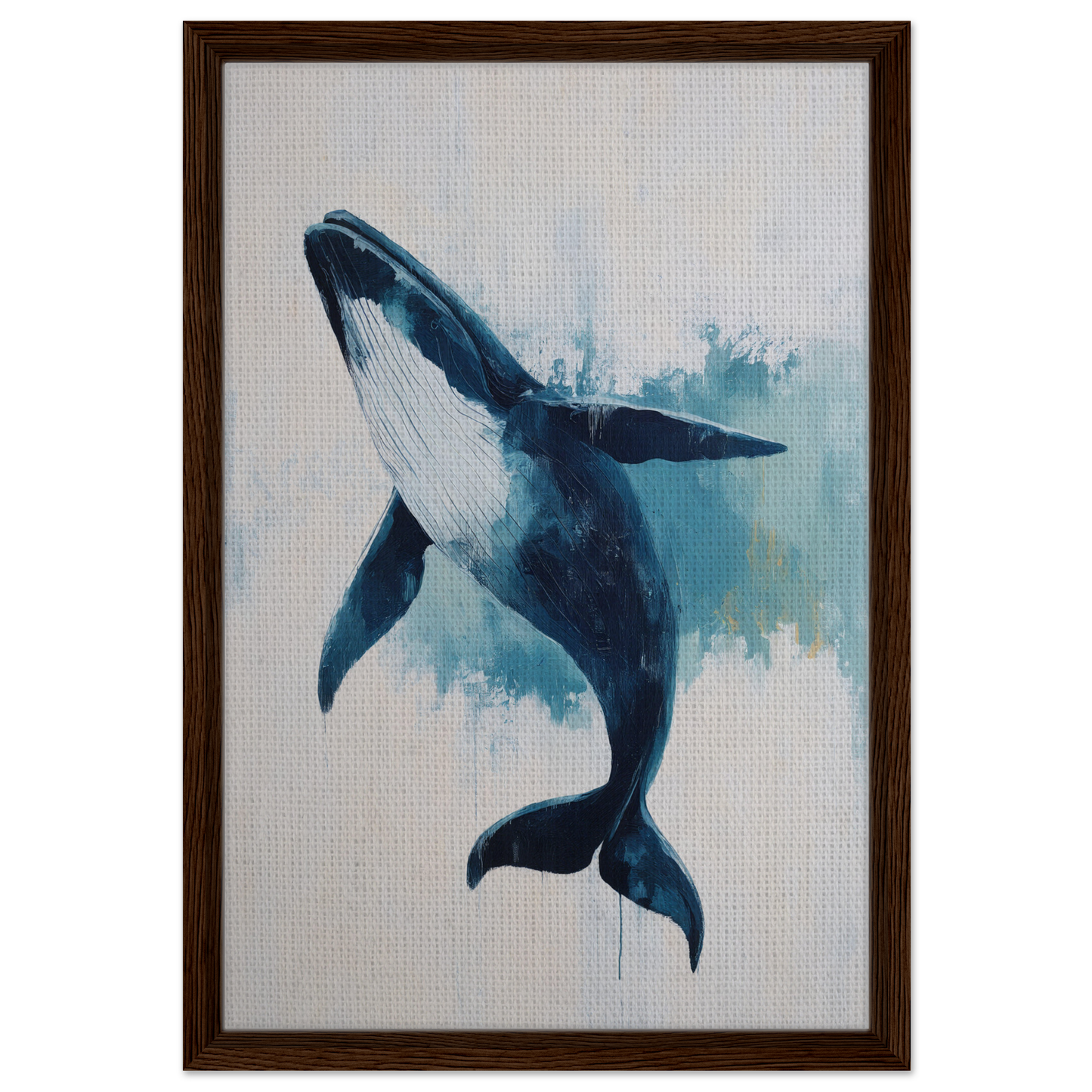 Humpback whale breaching in a watercolor painting for Blue Whale Waltz room decor
