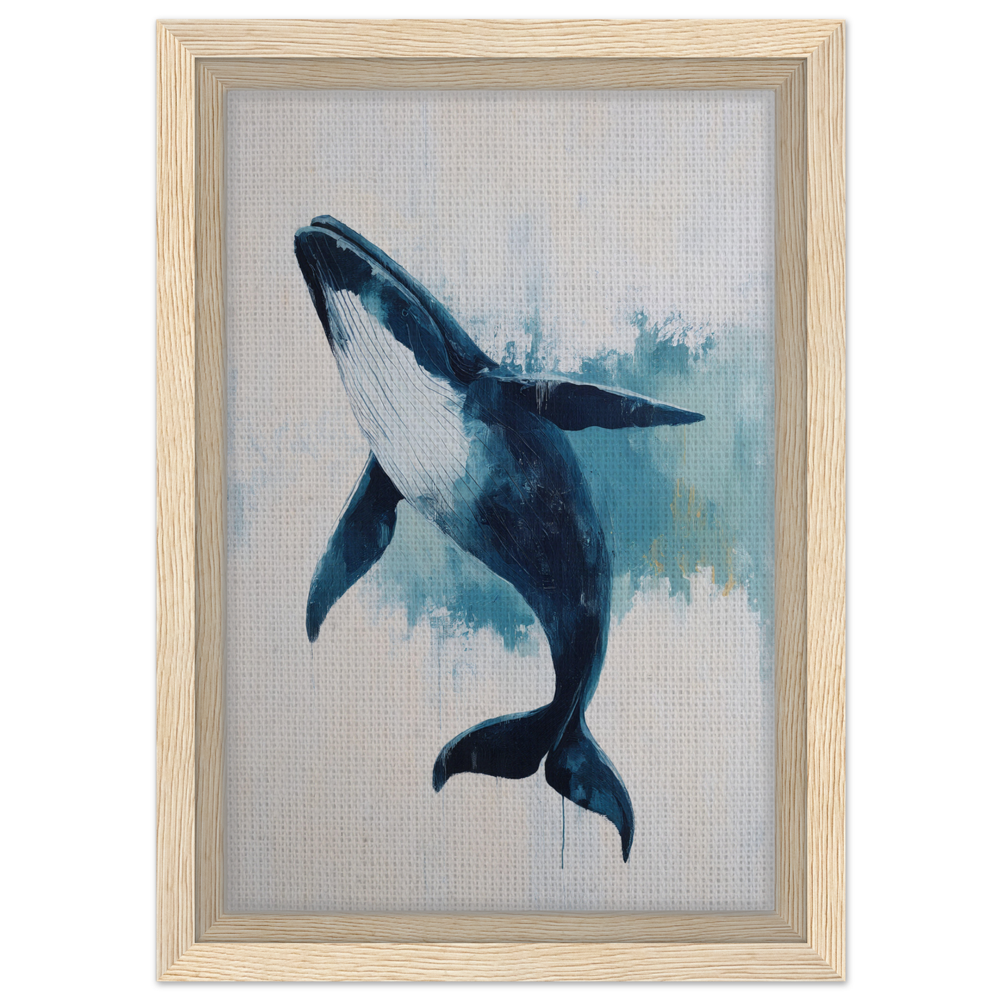 Watercolor painting of a breaching humpback whale for Blue Whale Waltz room decor