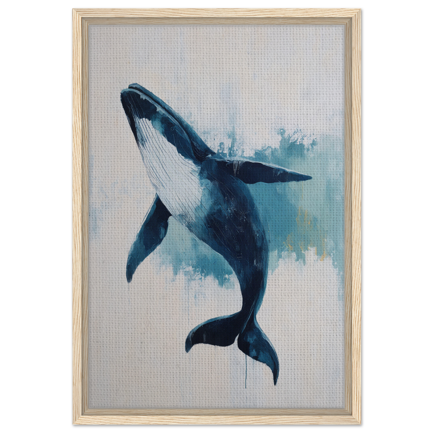 Humpback whale breaching in watercolor art for Blue Whale Waltz room decor