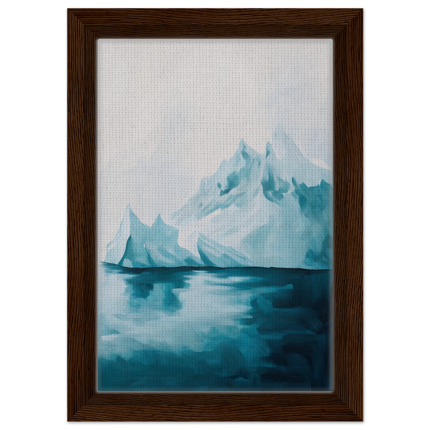 Framed painting of an iceberg reflecting in calm blue waters for Blued Isolation Rapture