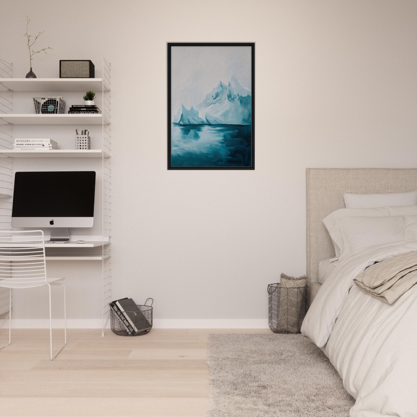Framed artwork of an iceberg in blue water for Blued Isolation Rapture room decor
