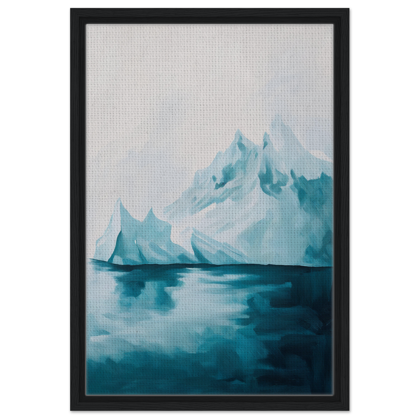 Framed canvas print of icy mountain landscape with sailboat, Blued Isolation Rapture