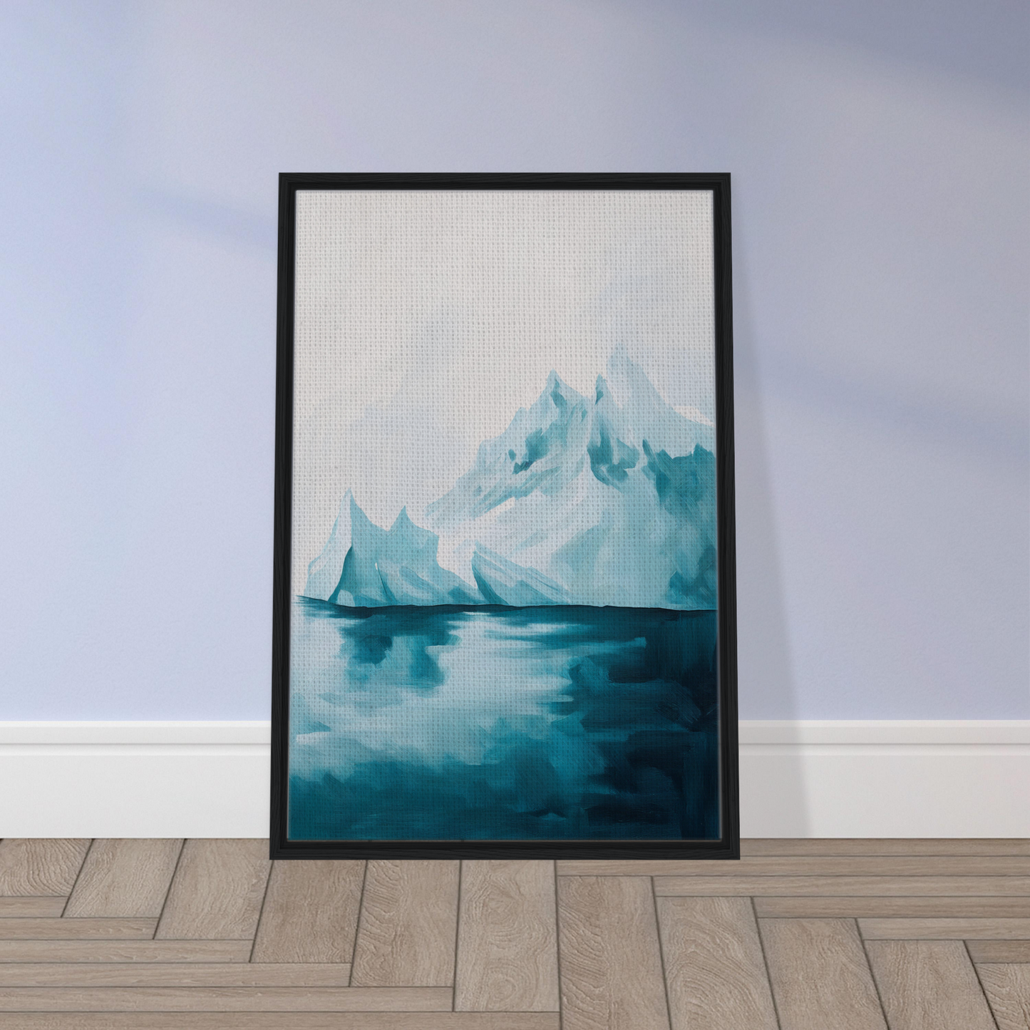 Framed canvas print of an iceberg reflection titled Blued Isolation Rapture