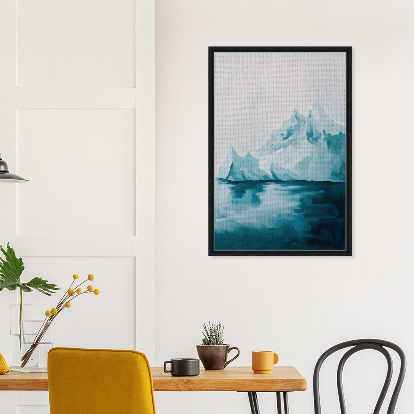 Framed canvas print of blued isolation rapture featuring icy landscape and mountains