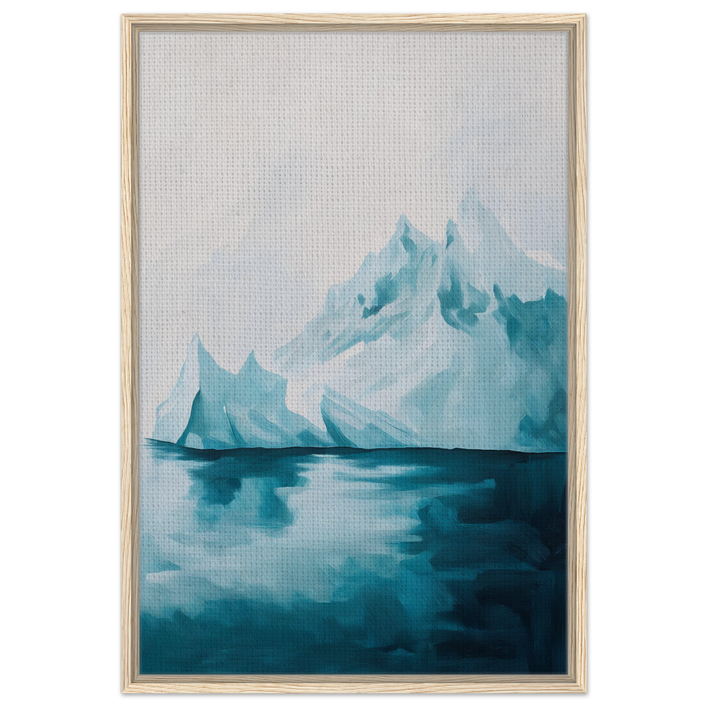 Painting of an iceberg reflected in dark blue water from Blued Isolation Rapture framed canvas print
