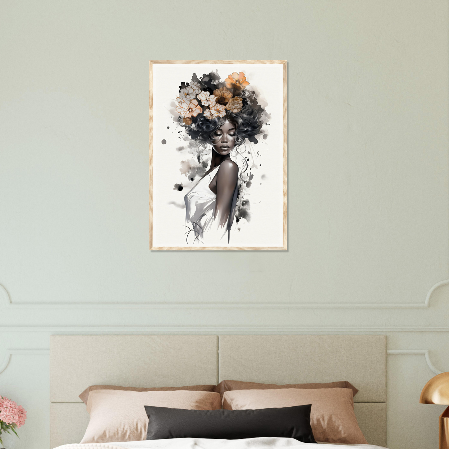 A black woman with flowers on her head, perfect for my Original Ouplence The Oracle Windows™ Collection wall poster.