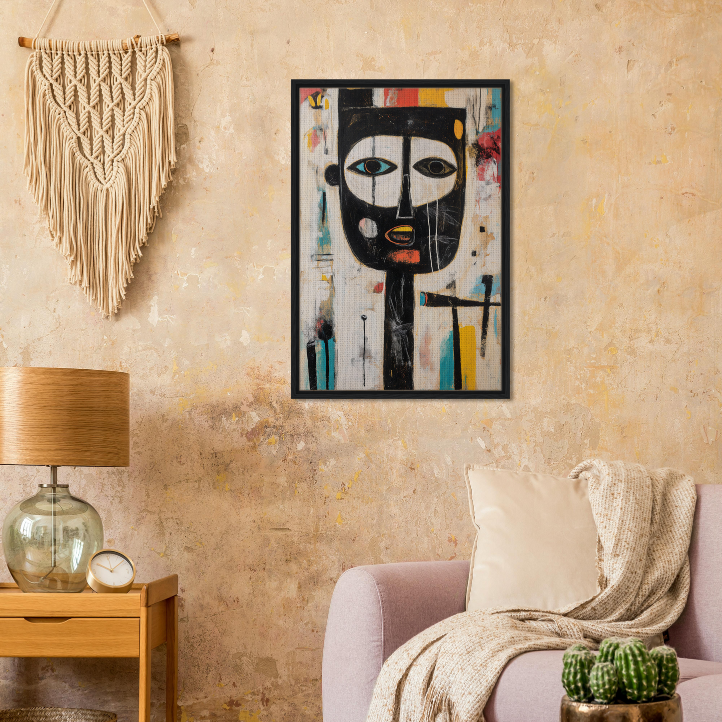 Abstract painting of a stylized face in framed canvas print Brushstrokes Serenade