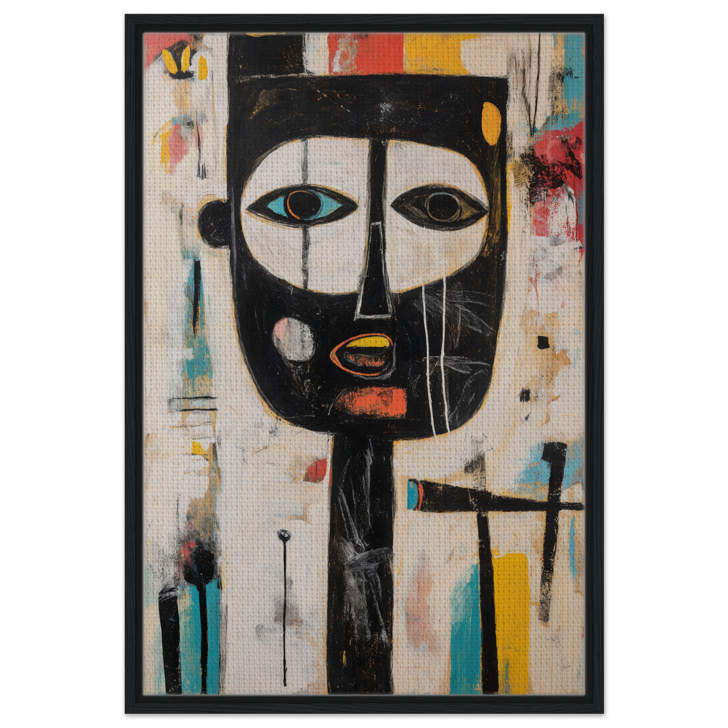 Abstract portrait of a black face with geometric features on a Brushstrokes Serenade framed canvas