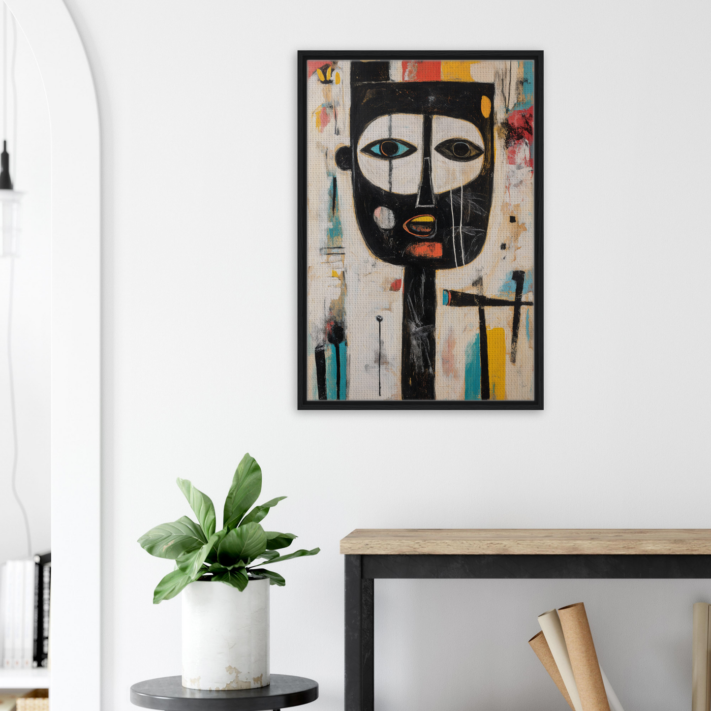 Abstract painting of a stylized face in bold shapes, Brushstrokes Serenade room decor