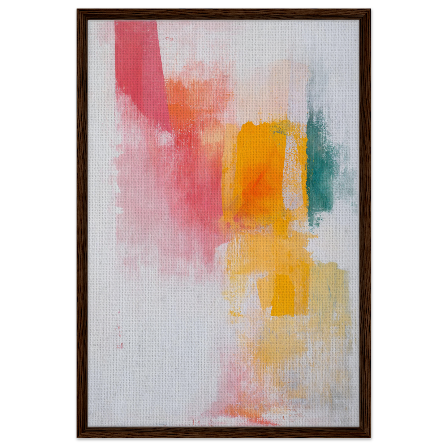 Vibrant abstract painting with pink, yellow, and teal brushstrokes for room decor in Brushstrokes Serenade Zen