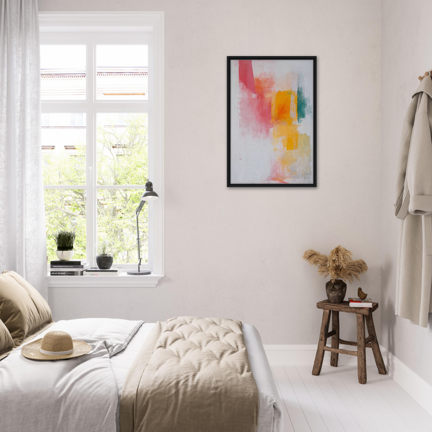 Bright, airy bedroom showcasing Brushstrokes Serenade Zen for stylish room decor