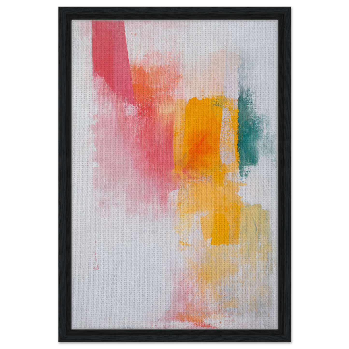 Abstract painting in soft pastels within a black frame for Brushstrokes Serenade Zen room decor