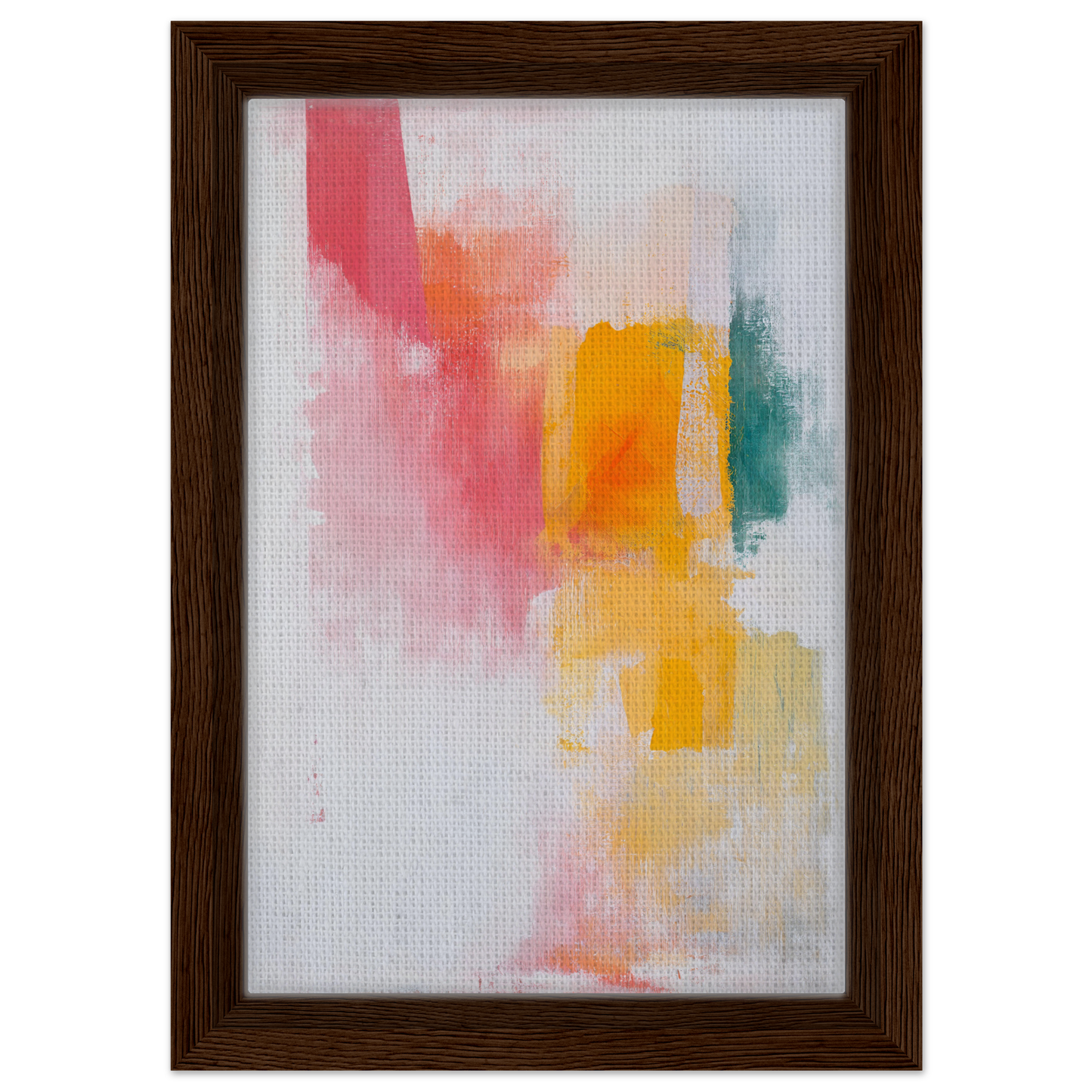 Abstract painting with soft pastel colors in a wooden frame for Brushstrokes Serenade Zen room decor