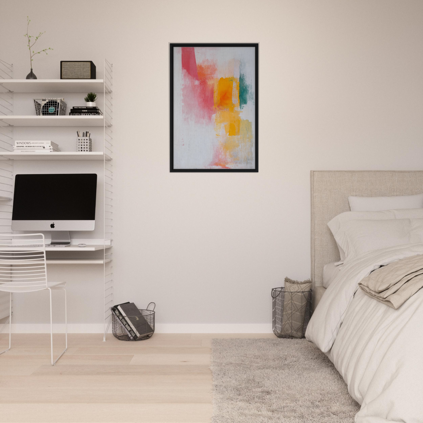 Abstract painting with colorful brushstrokes in a black frame, Brushstrokes Serenade Zen