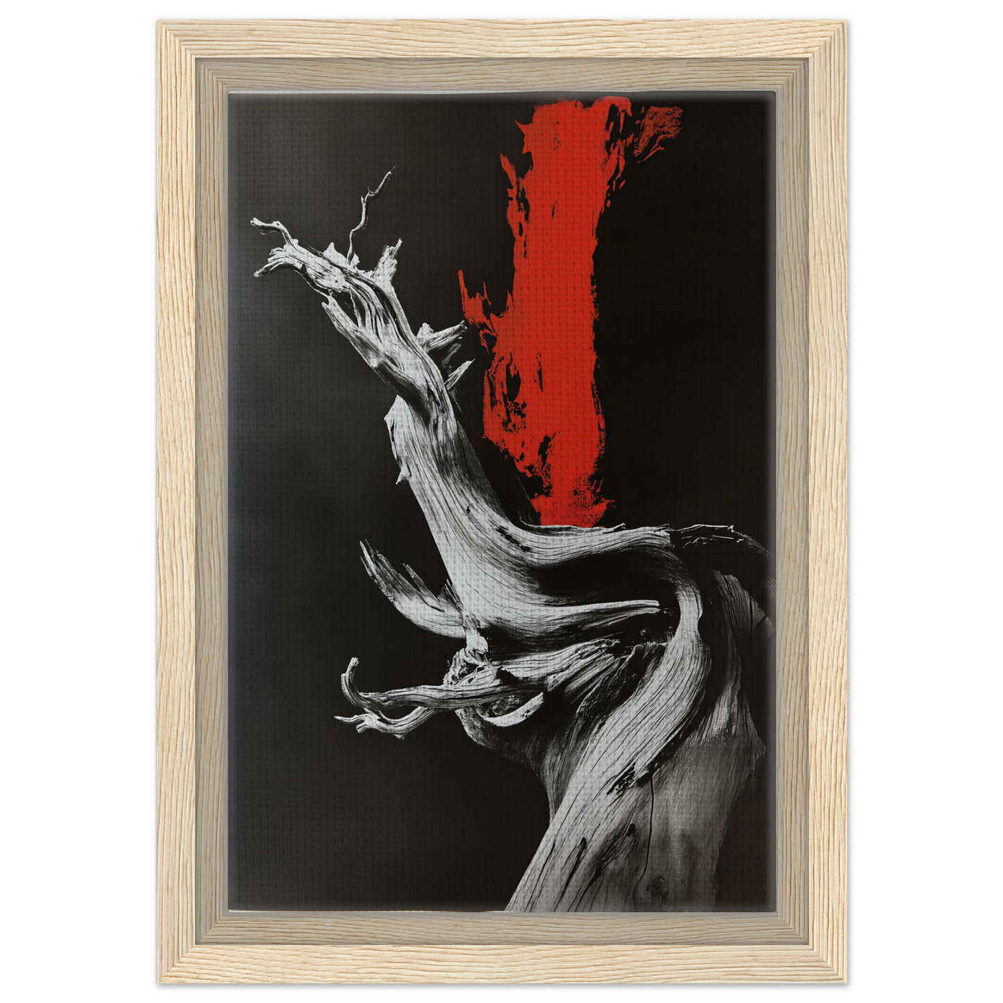 Twisted gnarled tree trunk with red streak for Burned Redwood Dreaming room decor