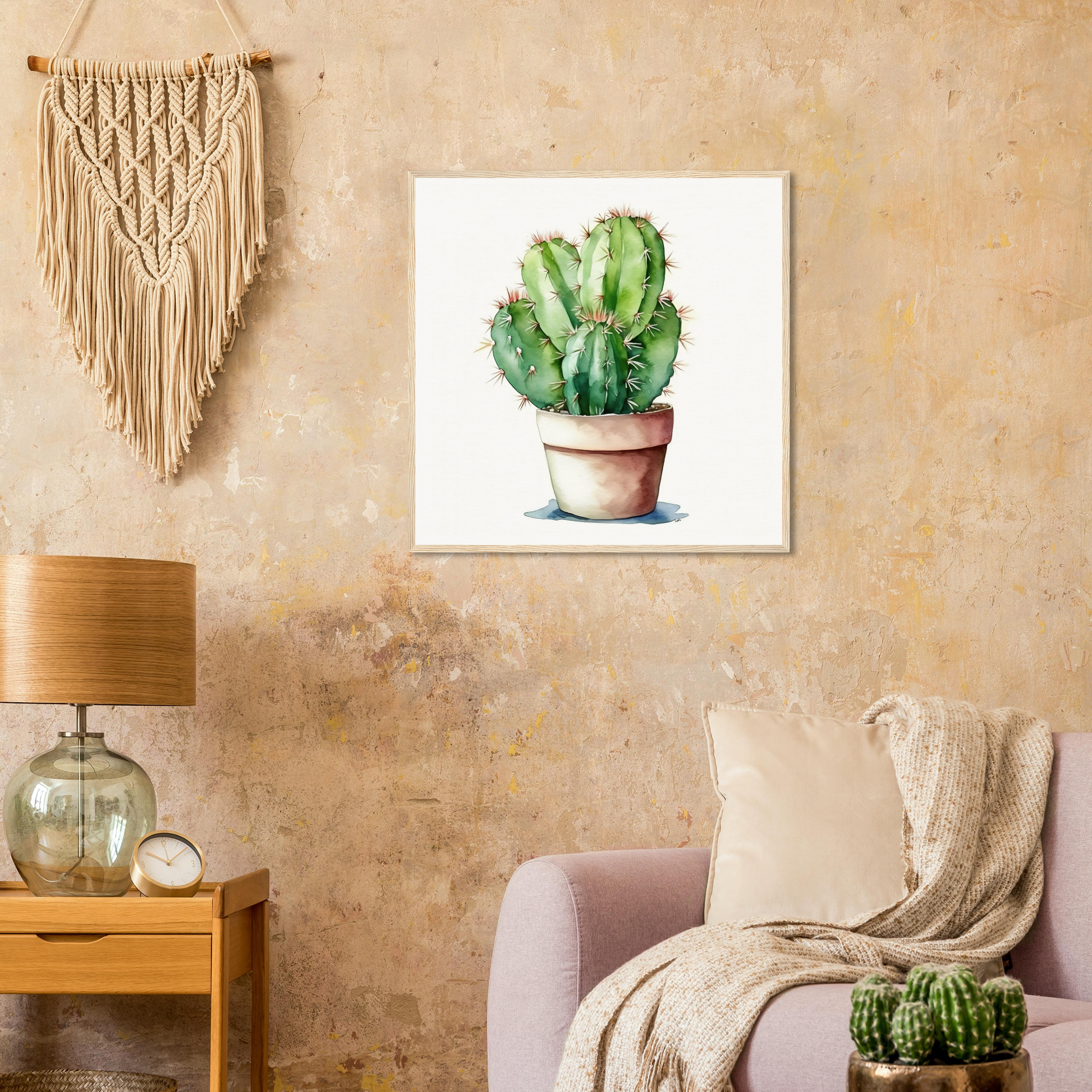 A cactus plant in a pot on a wall