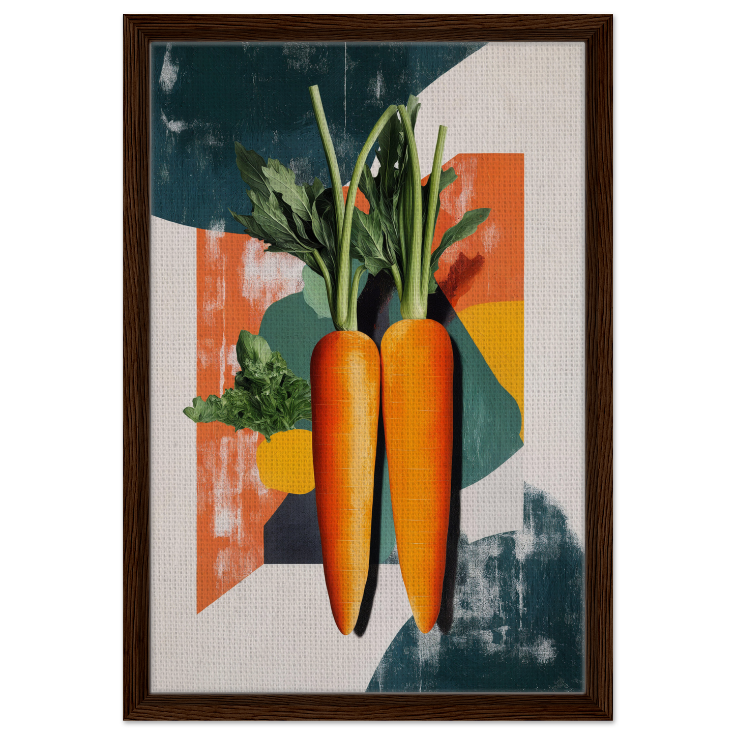 Vibrant orange carrots with green tops in Carrot Kaleidoscope Dreamscape framed canvas print