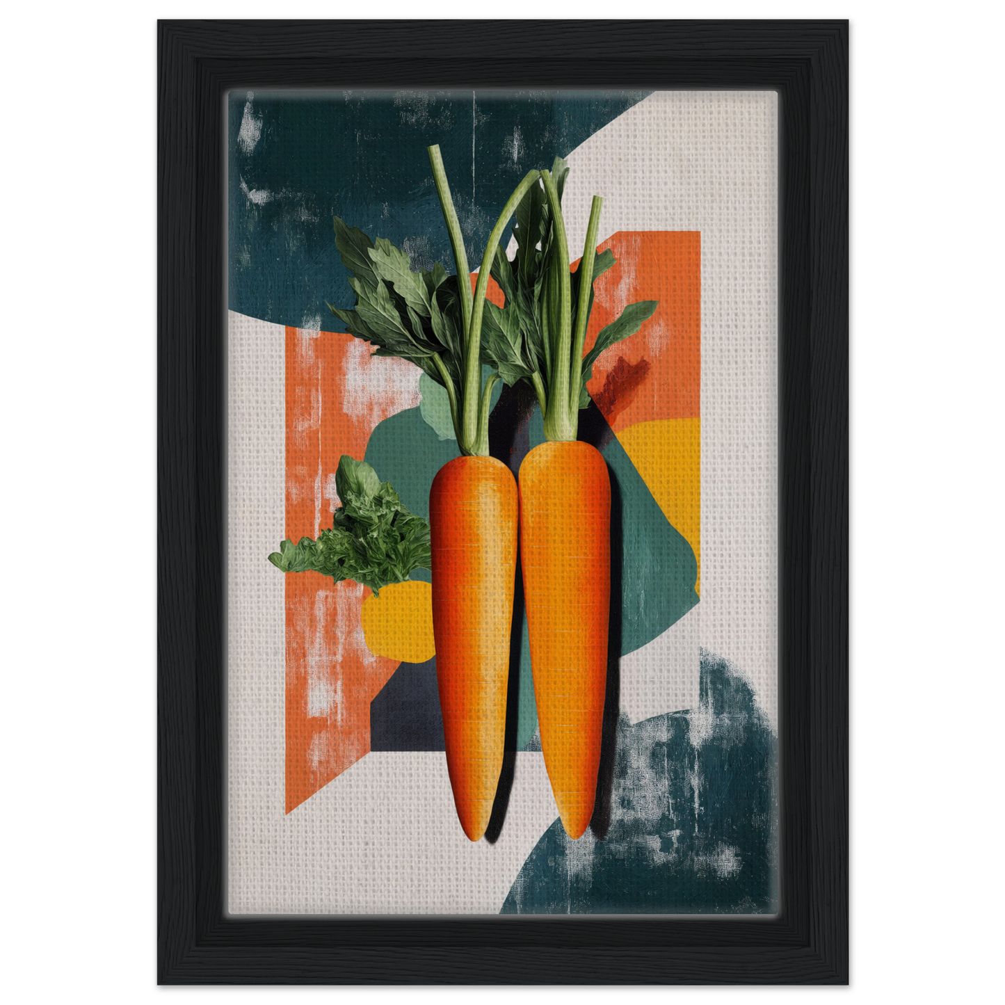 Vibrant orange carrots with green tops in a Carrot Kaleidoscope Dreamscape design