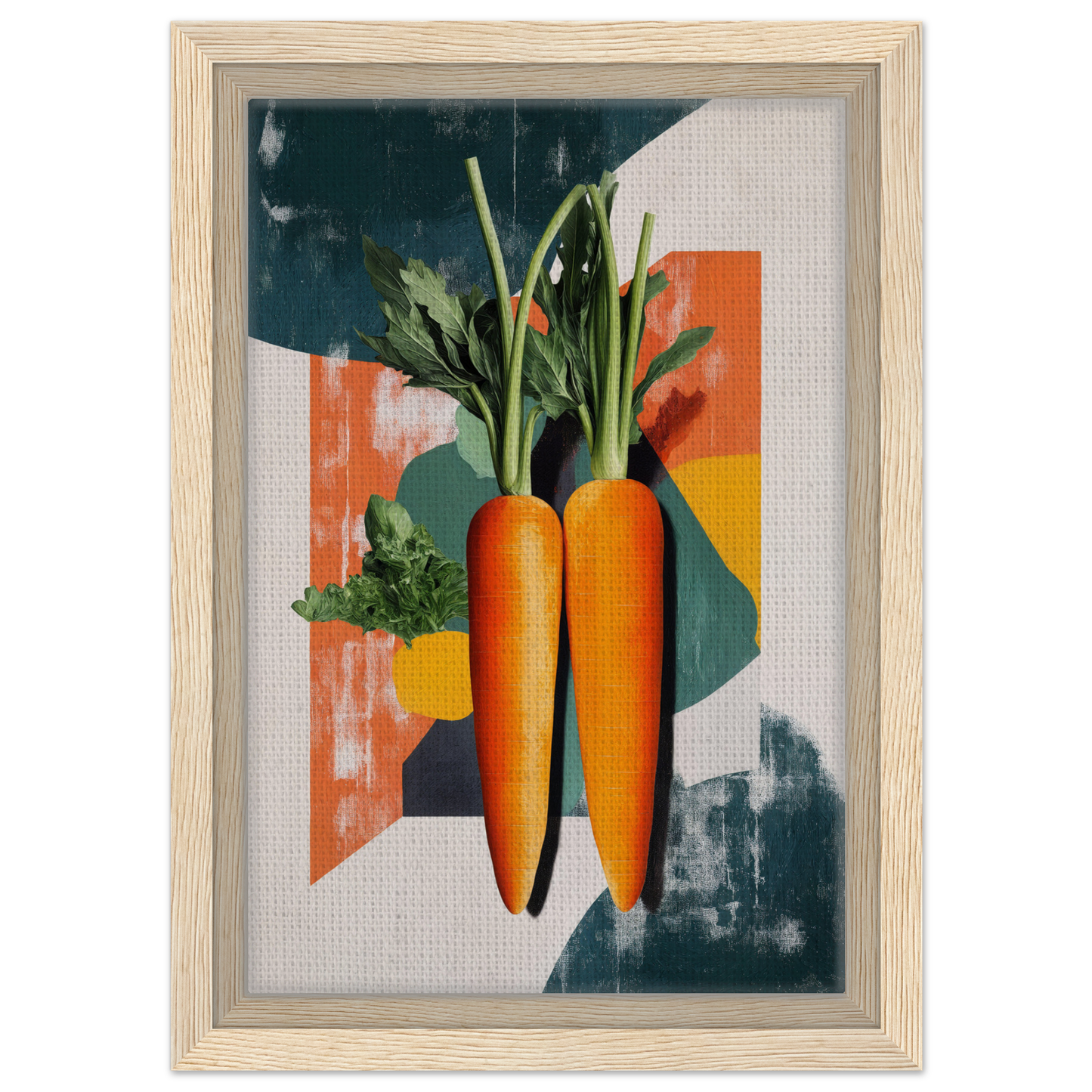 Two vibrant orange carrots with green tops in Carrot Kaleidoscope Dreamscape room decor