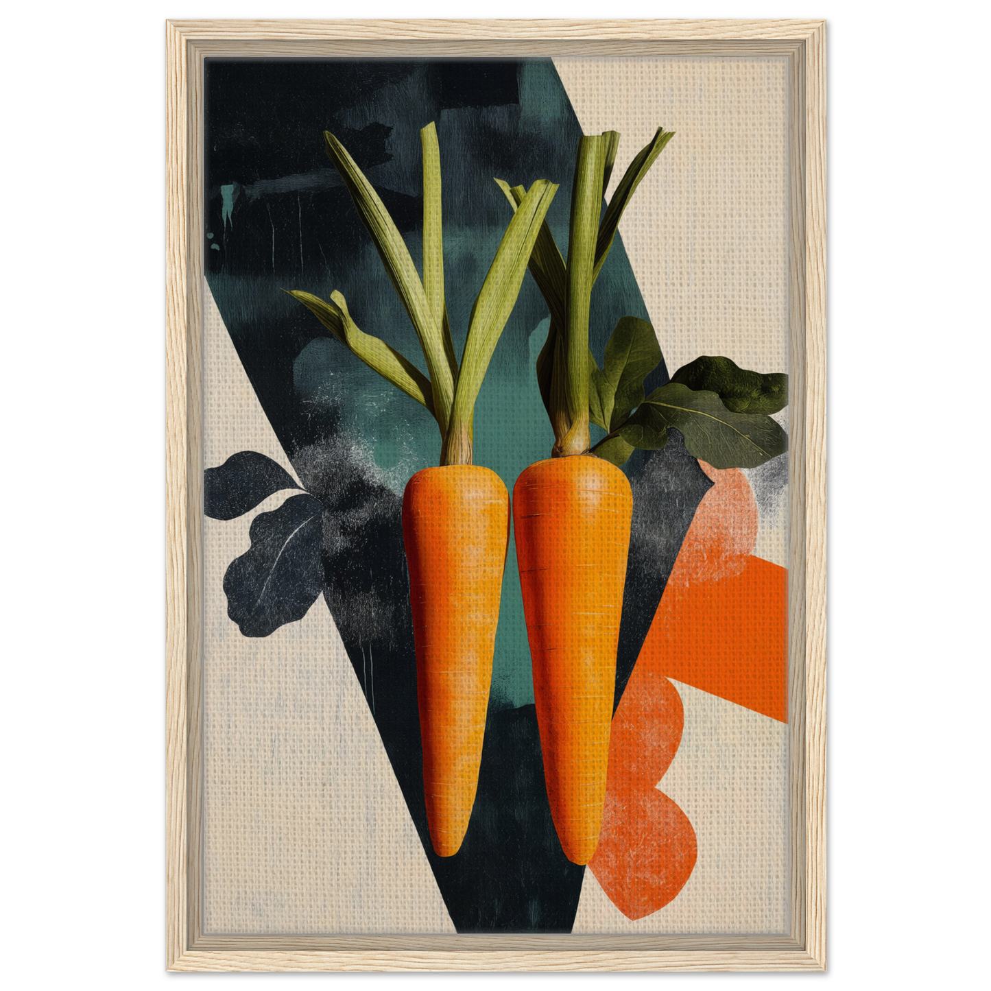 Vibrant orange carrots with green tops in Carrot Zenith Fragments framed canvas print