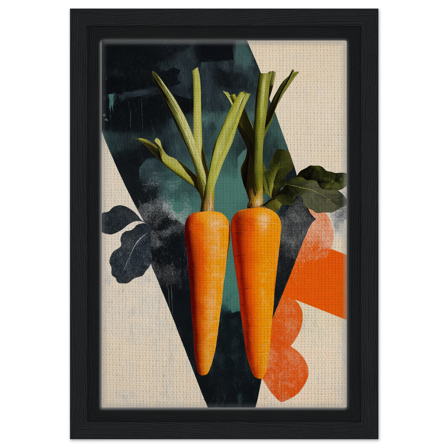 Two vibrant orange carrots with green tops, part of Carrot Zenith Fragments room decor