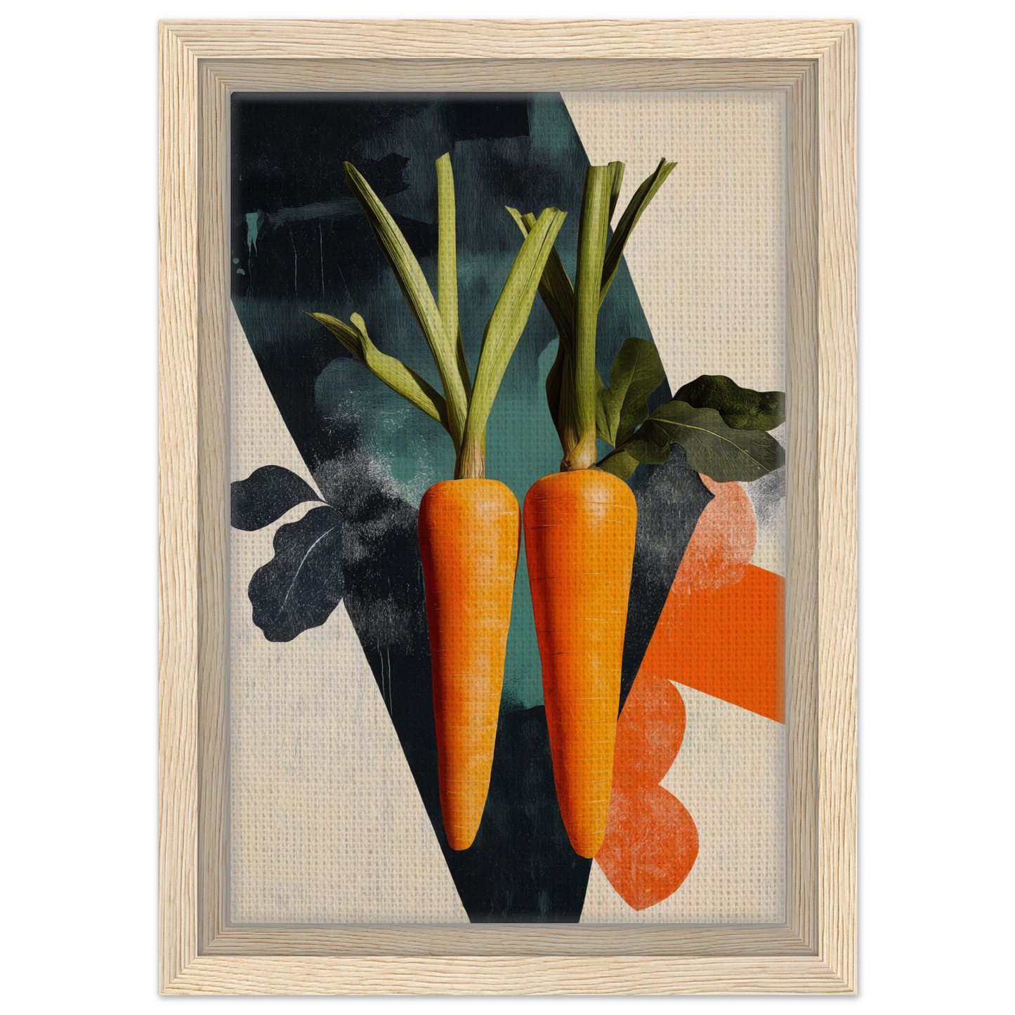 Two vibrant orange carrots with green leafy tops from Carrot Zenith Fragments for room decor