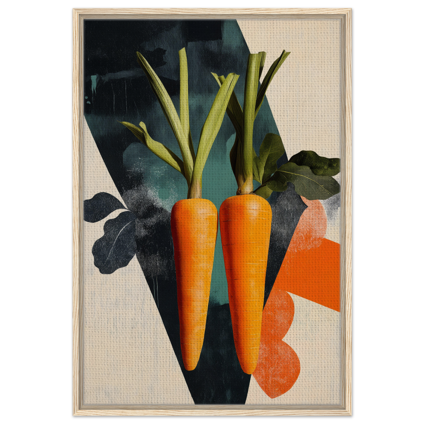 Two vibrant orange carrots with green tops on an abstract background for Carrot Zenith Fragments