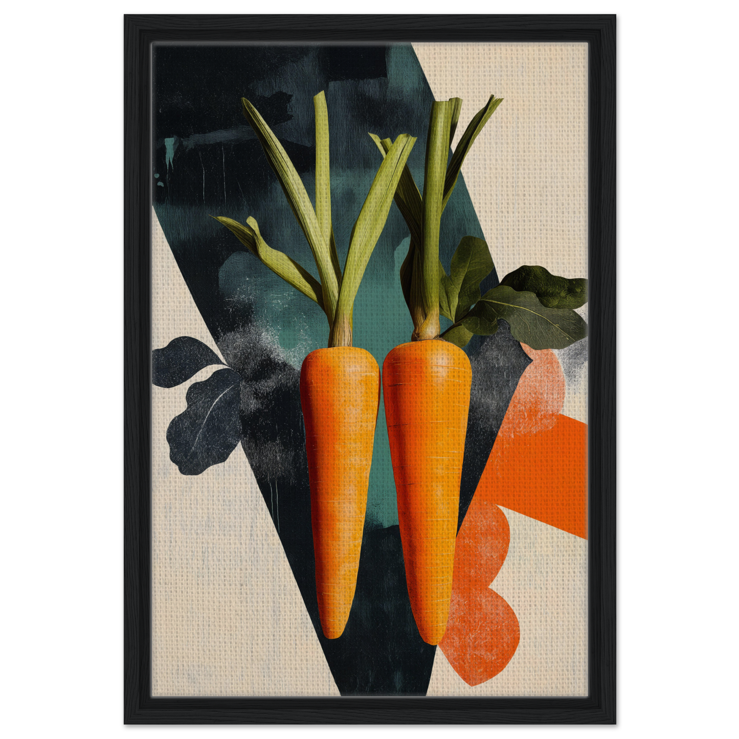 Two vibrant orange carrots with green tops, part of Carrot Zenith Fragments for room decor