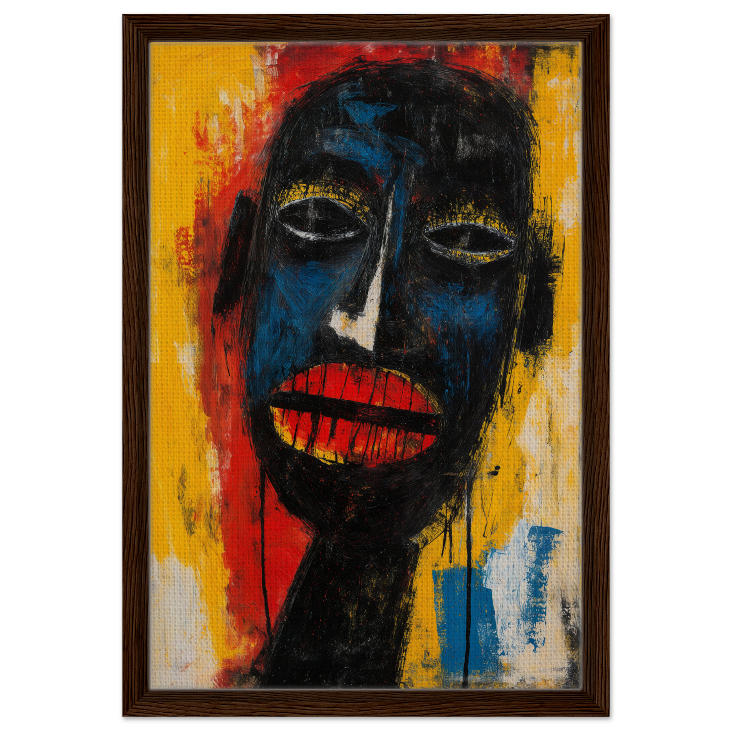 Expressionist portrait in bold colors, perfect for Chaos Black Whisper room decor