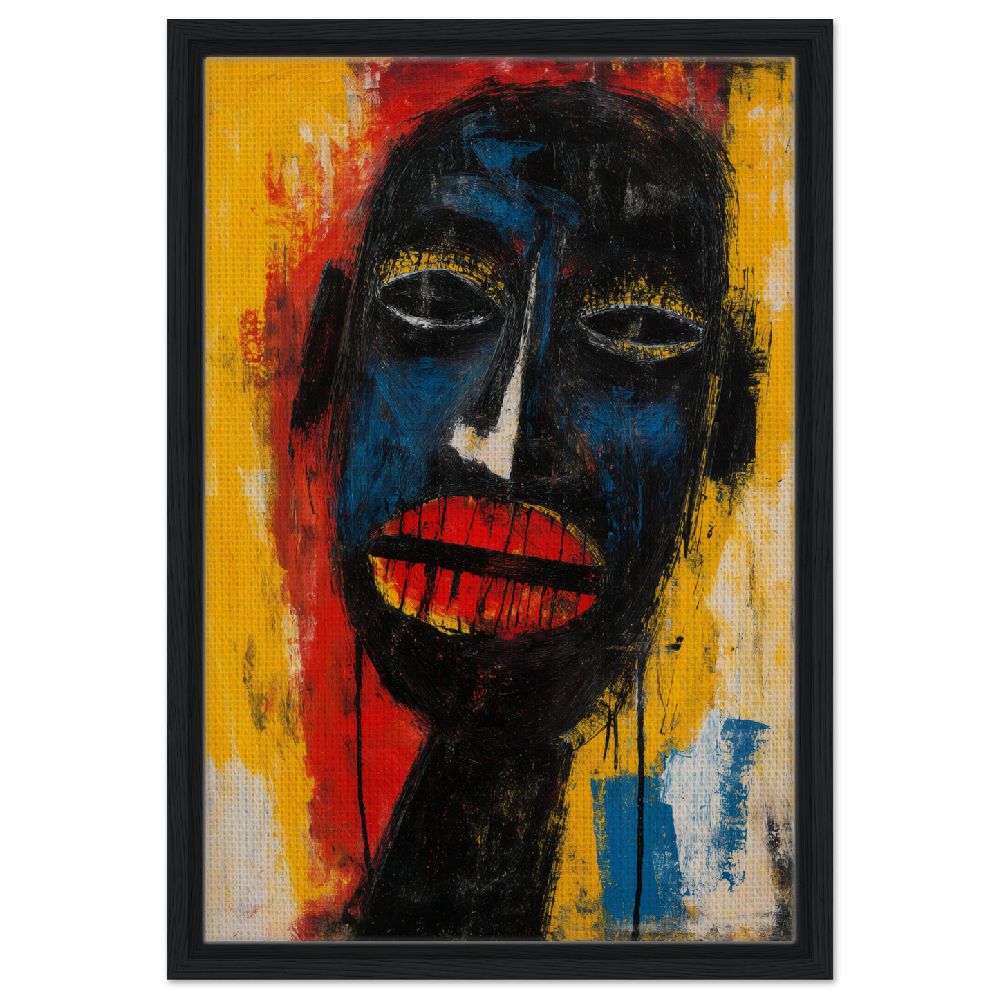 Expressionist portrait in bold colors, part of Chaos Black Whisper room decor collection