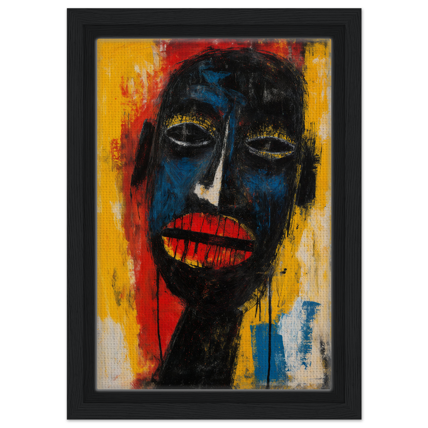 Vibrant abstract portrait with dark brown finishes in Chaos Black Whisper framed canvas print