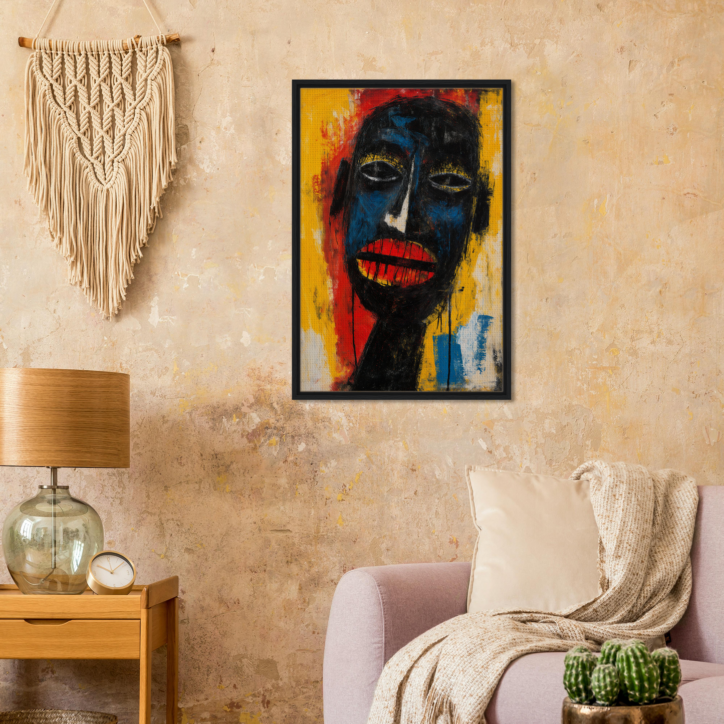 Vibrant abstract portrait painting Chaos Black Whisper with bold colors for room decor