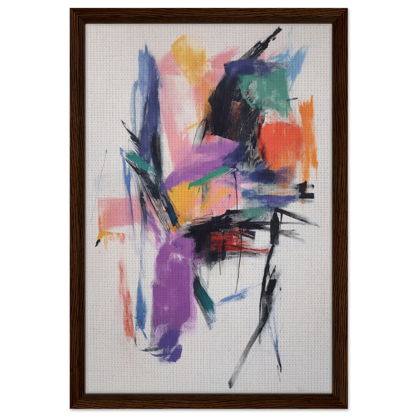 Vibrant Abstract Painting Chaos Color Waltz in a Stylish Wooden Frame Framed Canvas Art