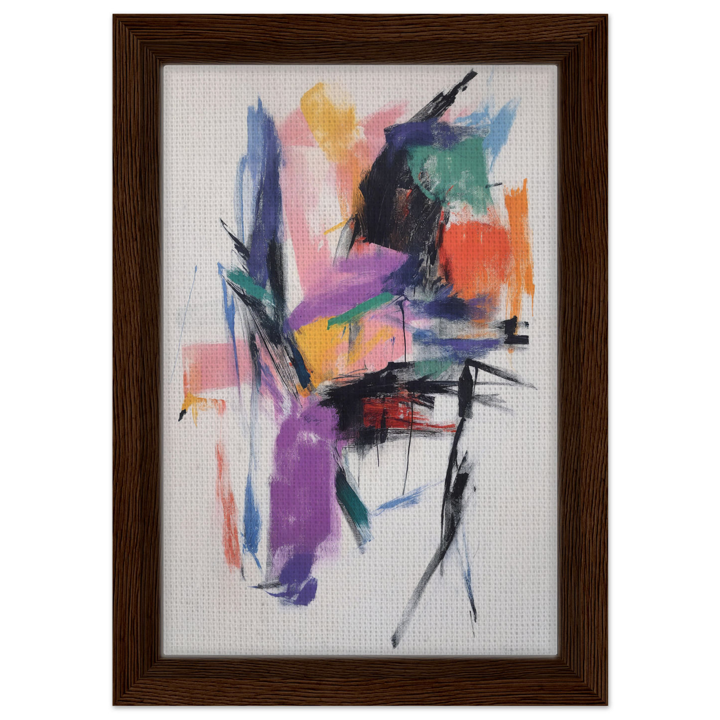 Abstract painting Chaos Color Waltz featuring vibrant brushstrokes in a wooden frame
