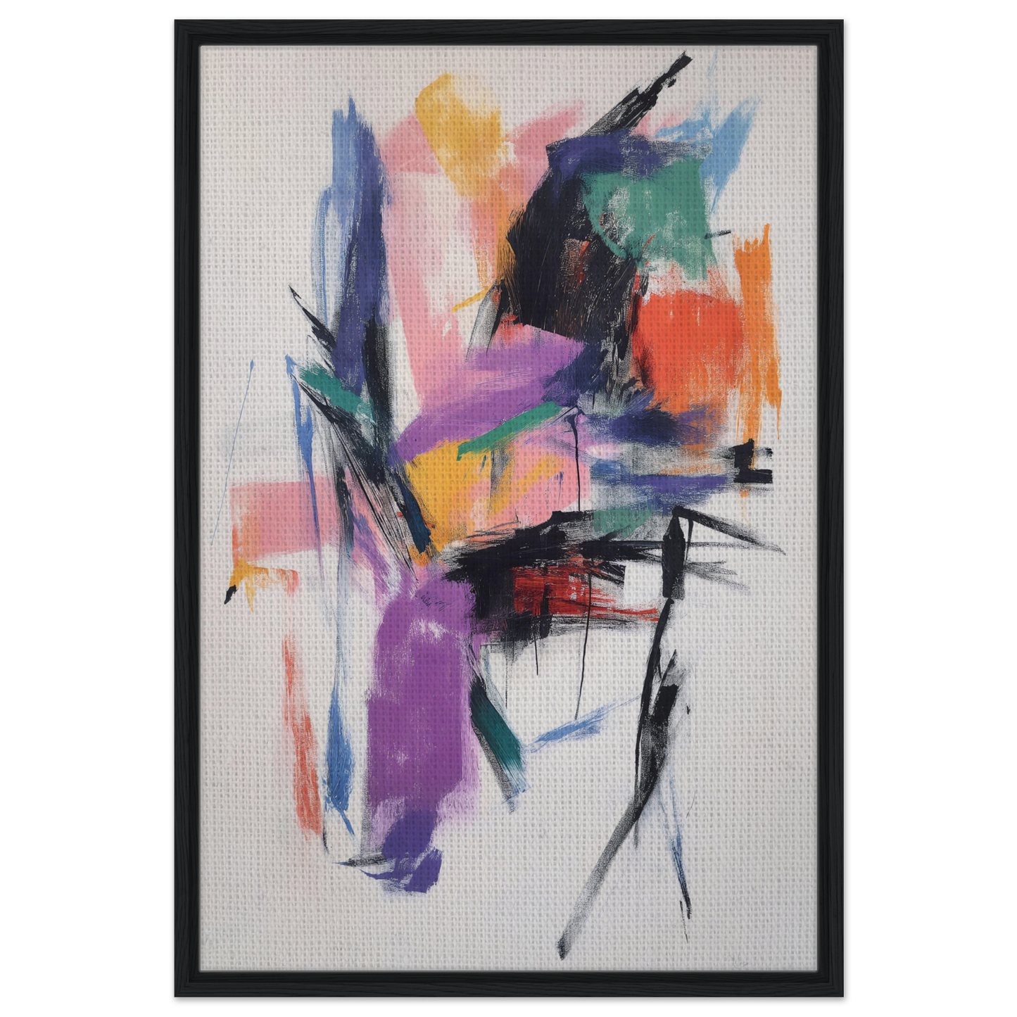Abstract painting titled Chaos Color Waltz featuring vibrant brushstrokes in dynamic shapes