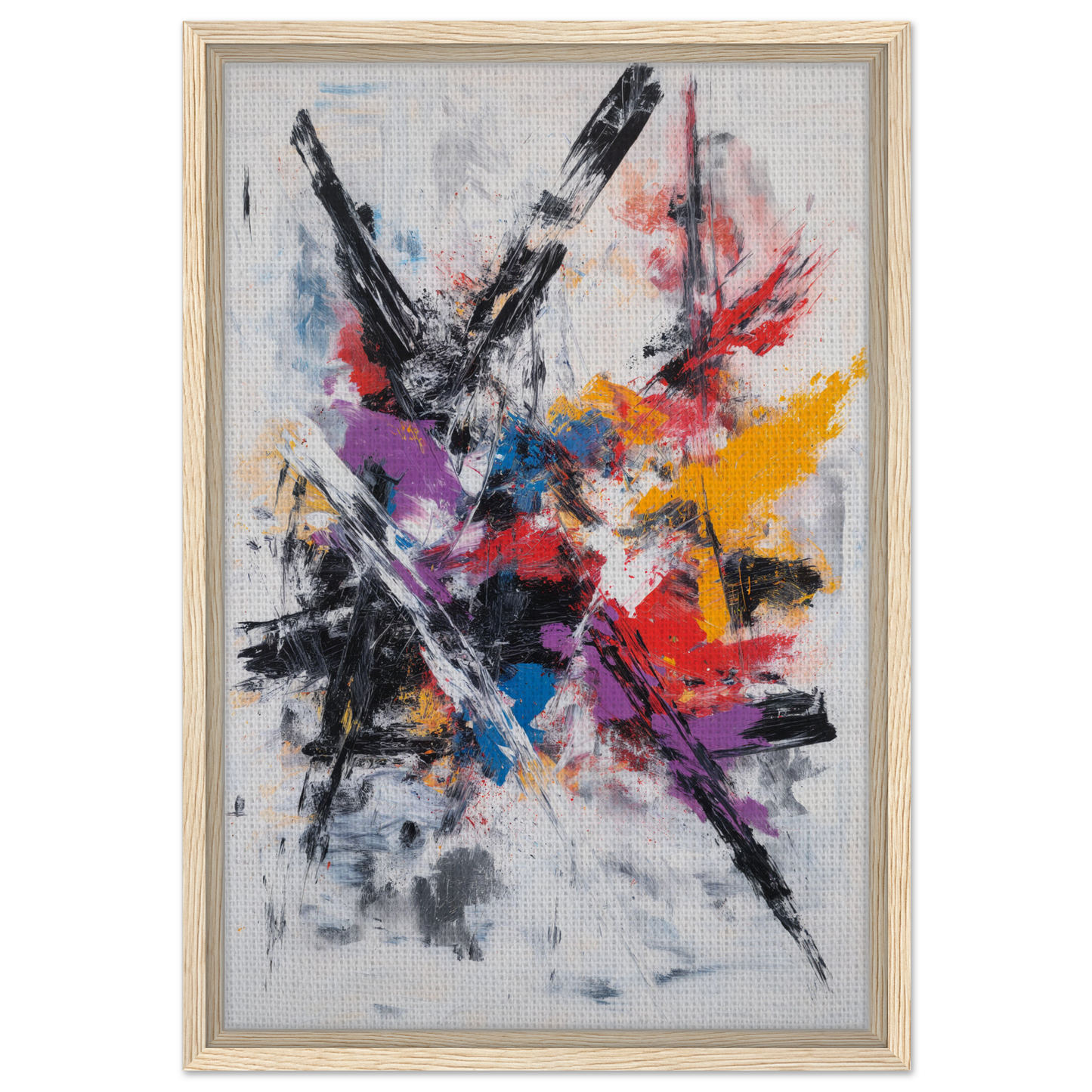Abstract painting of Chaotic Color Symphony with bold brushstrokes for framed canvas wall decor