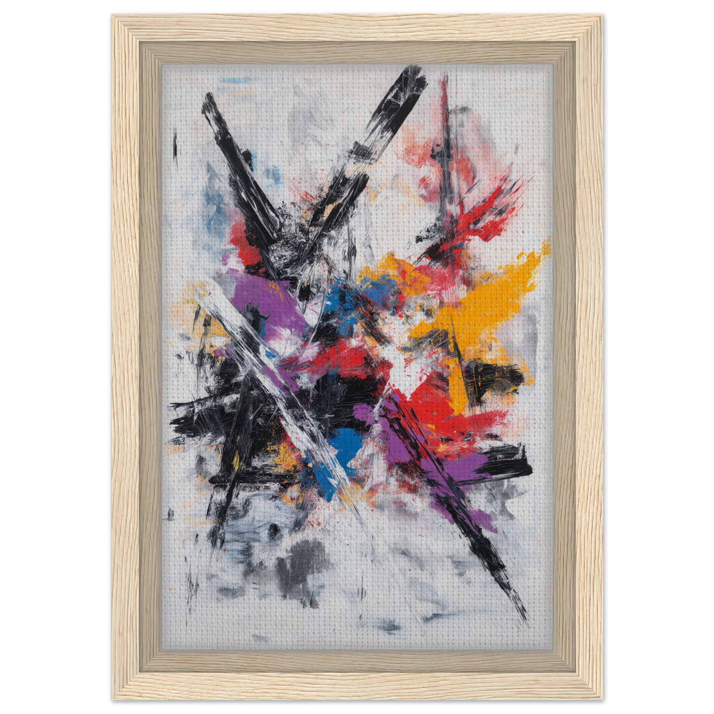 Framed canvas print of Chaotic Color Symphony with vibrant splashes and dynamic brushstrokes