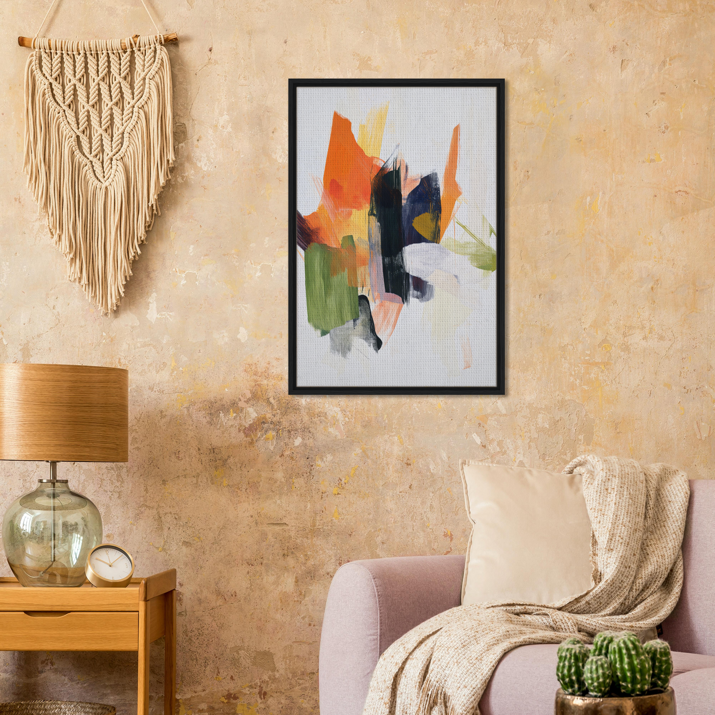 Abstract painting titled Chaotic Color Waltz with vibrant brushstrokes as room decor