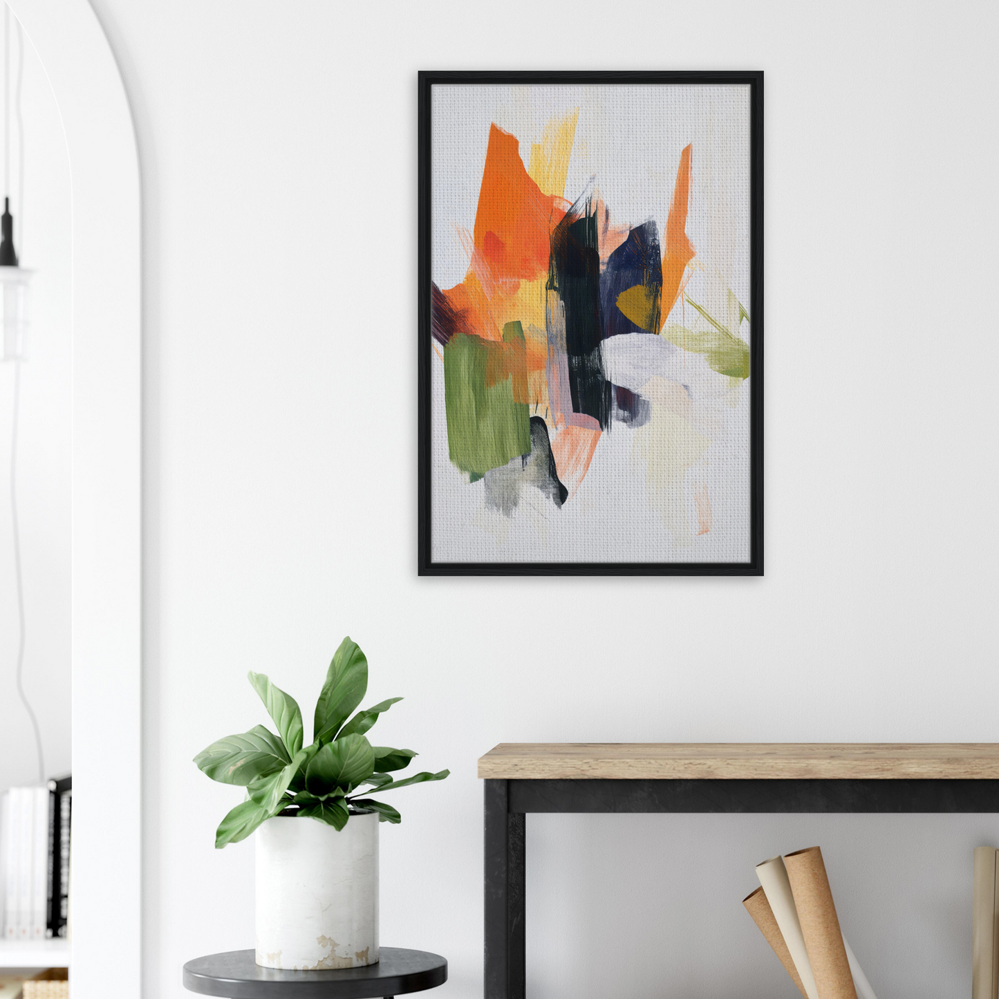 Abstract painting titled Chaotic Color Waltz featuring vibrant brushstrokes in a frame