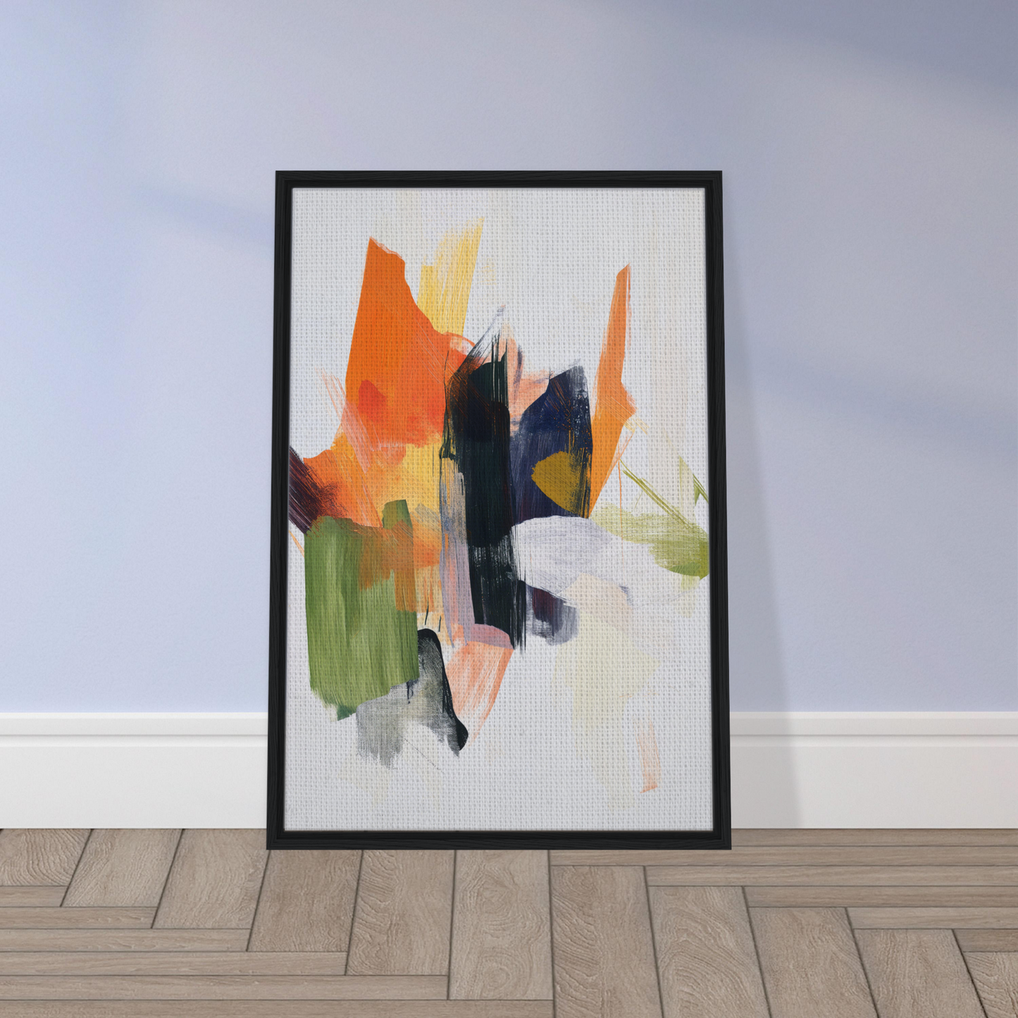 Abstract painting, Chaotic Color Waltz, framed canvas print with bold brushstrokes